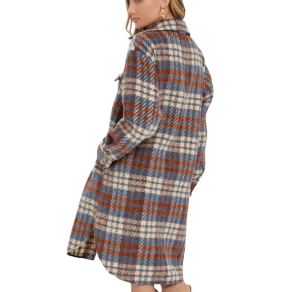 Blue/Rust Long Plaid Shacket Jacket NWT - (#0192) - Picture 5 of 5